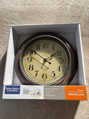 Better Homes And Gardens Vintage-Style Wood Wall Clock in Brown and Cream